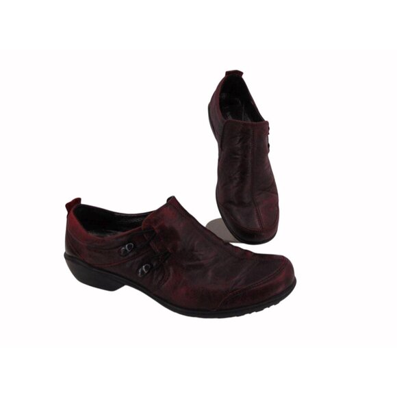 Romika Dark Red Two Hook Shoes US 8 EUR 39 Round Toe Elastic Loop Leather - Picture 11 of 16